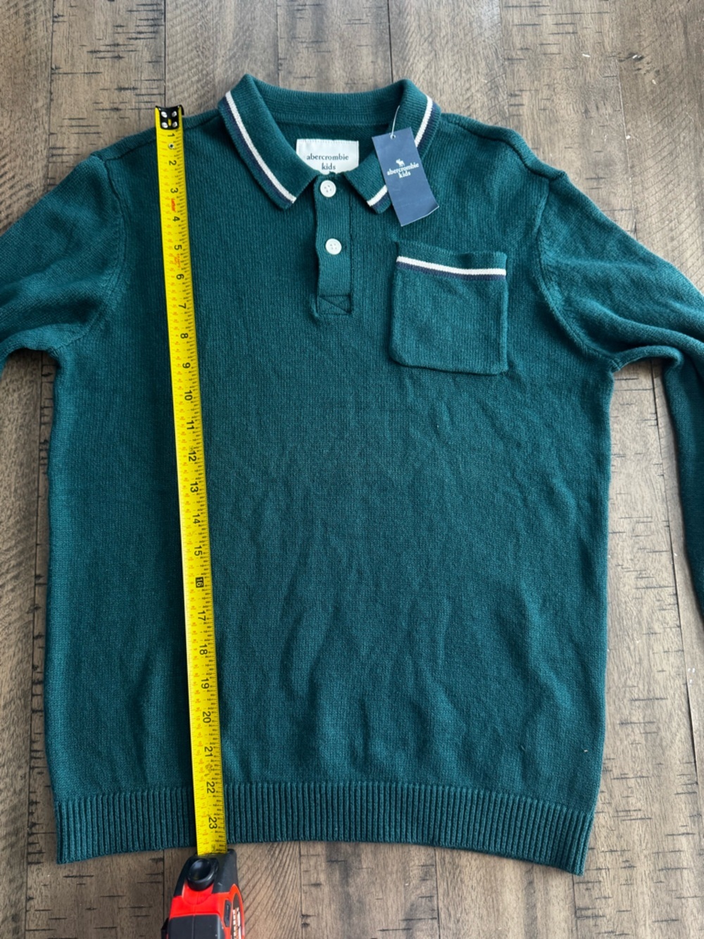 abercrombie kids teal long sleeve knit polo with contrast trim - Picture 4 of 9